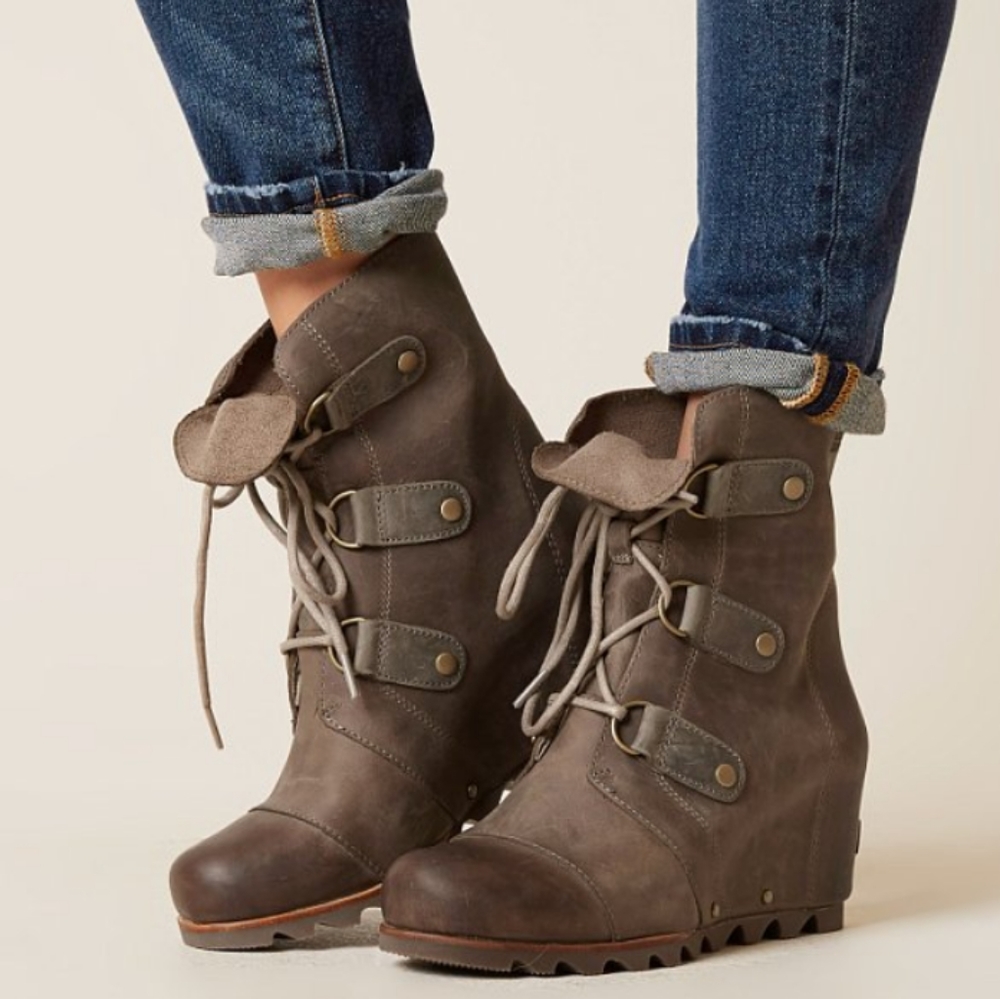 SOREL Joan of Arctic Leather Helen Wedge Lace-Up Sz US7.5
